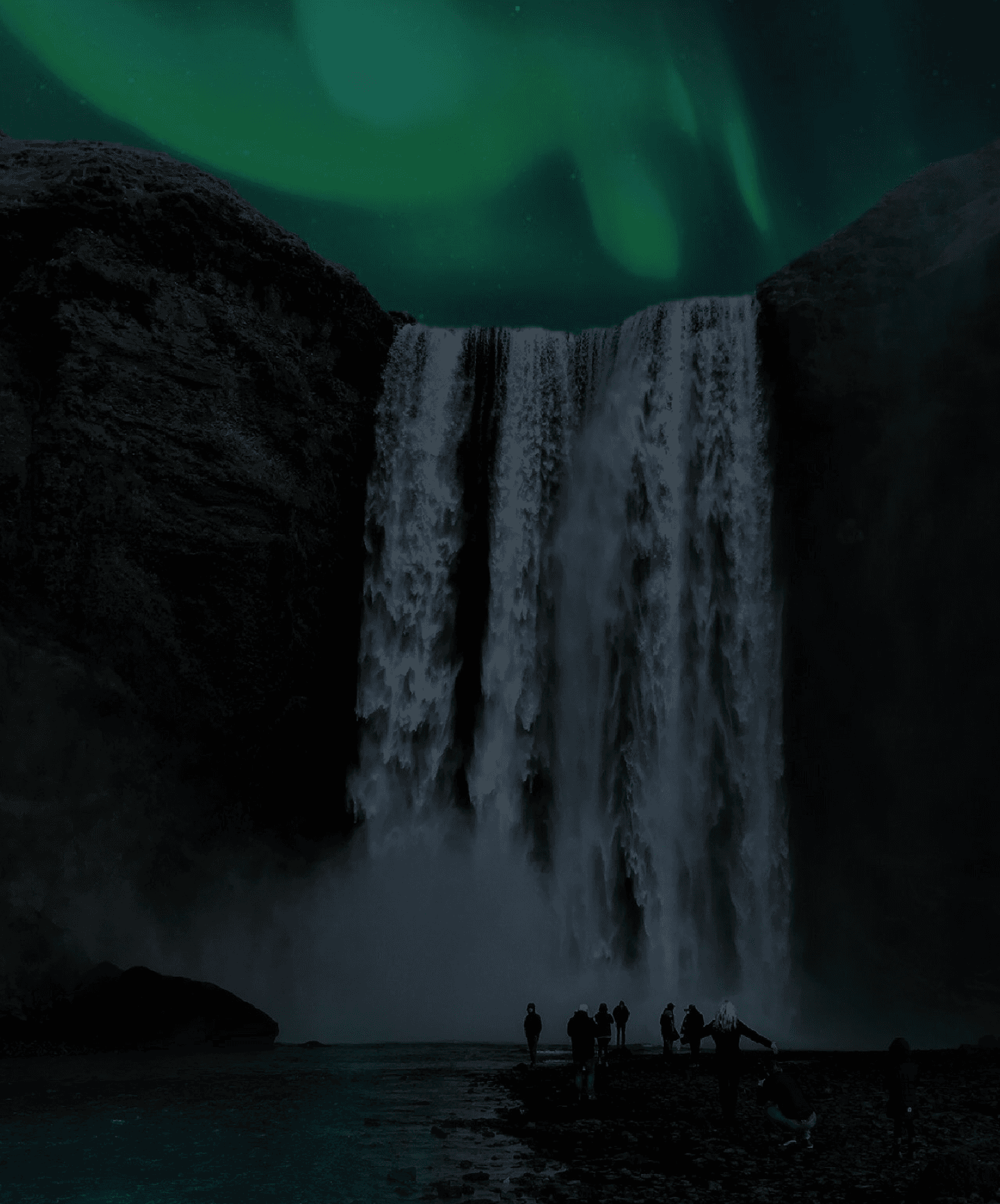 Waterfall and Northern Lights
